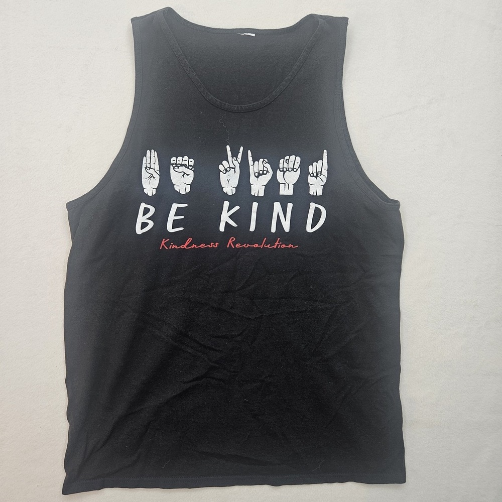 Be Kind ASL Kindness Revolution Graphic Print‎ Black Tank Top Women's Casual Tee